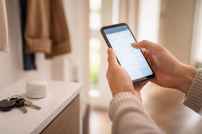 Kündigungsfrist prüfen am Smartphone im Flur