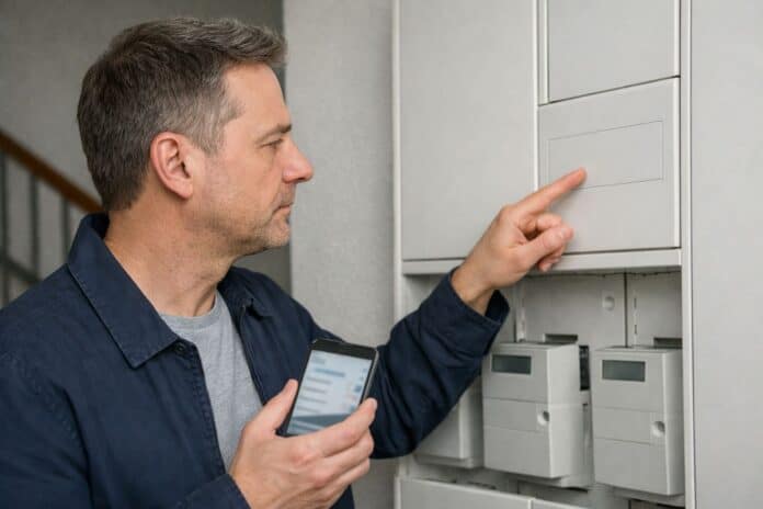 Stromkosten prüfen am Zählerschrank im Hausflur